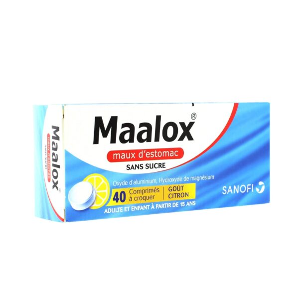 Maalox maux d'estomac sans sucre 40 comprimés à croquer au sorbitol et au maltitol