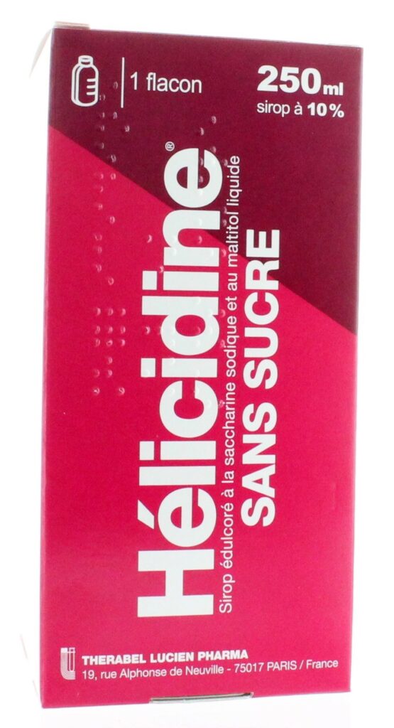 Helicidine 10 pour cent sans sucre sirop édulcoré à la saccharine 250ml