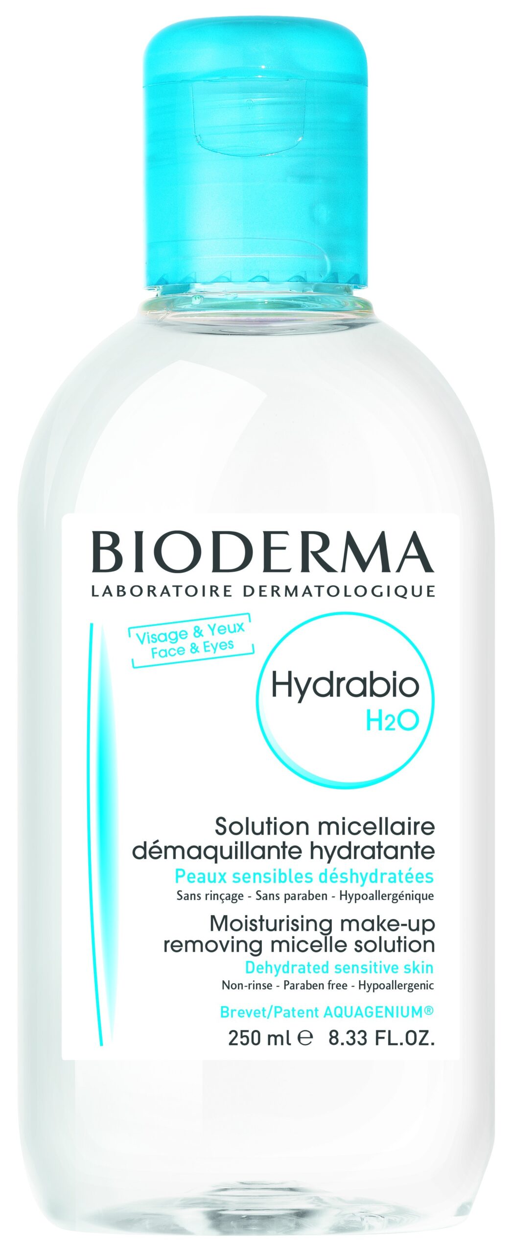 BIODERMA HYDRABIO H2O SOLUTION MICELLAIRE DEMAQUILLANTE HYDRATANTE PEAUX SENSIBLES 250ML