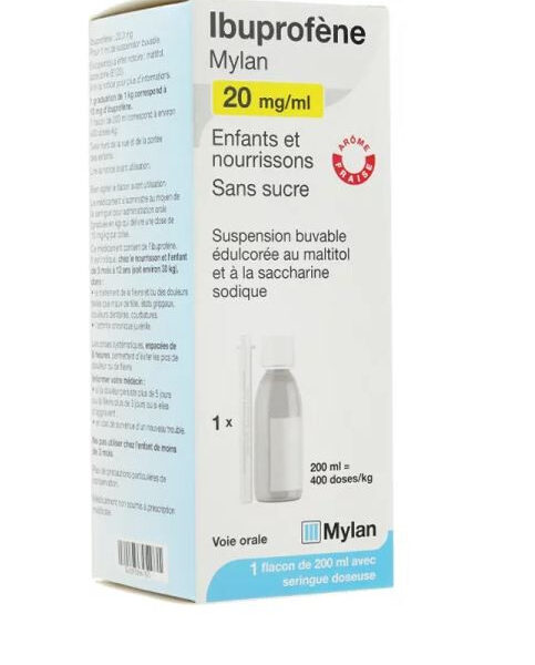 Ibuprofène Mylan 20mg/ml suspension buvable sans sucre 200ml