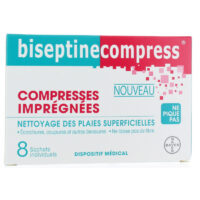 BISEPTINE Compress - 8 Compresses Imprégnées pour le Nettoyage des Plaies Superficielles