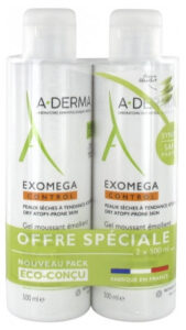 A-DERMA Exomega Control Gel Moussant Émollient Anti-Grattage Lot de 2 x 500 ml