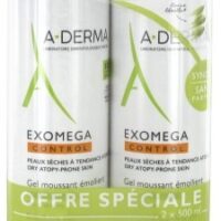 A-DERMA Exomega Control Gel Moussant Émollient Anti-Grattage Lot de 2 x 500 ml
