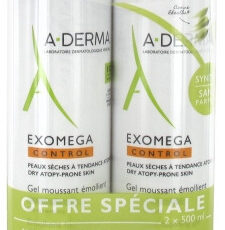 A-DERMA Exomega Control Gel Moussant Émollient Anti-Grattage Lot de 2 x 500 ml