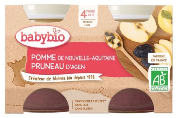 Babybio Pomme Pruneau 4 Mois et + Bio 2 Pots de 130 g