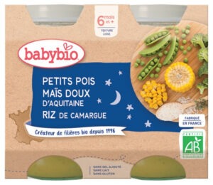 Babybio Bonne Nuit Petits Pois Maïs Doux Riz 6 Mois et + Bio 2 Pots de 200 g