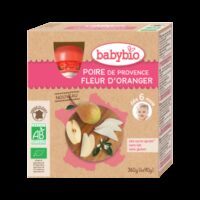 BABYBIO GOURDE POIRE FLEUR D'ORANGER 4X90G