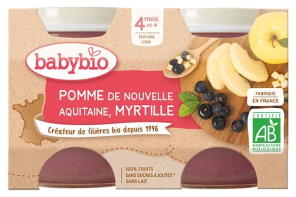 Babybio Pomme Myrtille 4 Mois et + Bio 2 Pots de 130 g