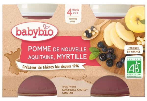 Babybio Pomme Myrtille 4 Mois et + Bio 2 Pots de 130 g