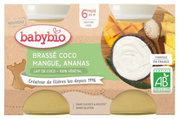 Babybio Brassé Végétal Coco Mangue Ananas 6 Mois et + Bio 2 Pots de 130 g