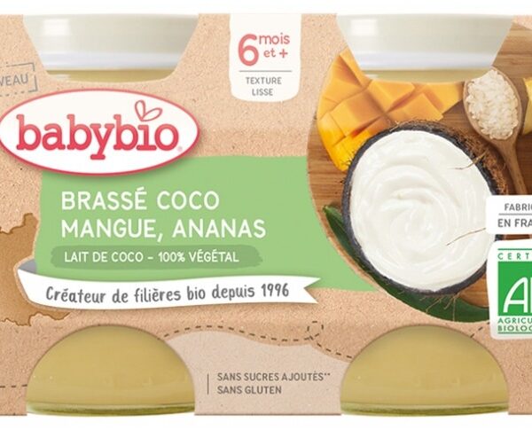 Babybio Brassé Végétal Coco Mangue Ananas 6 Mois et + Bio 2 Pots de 130 g
