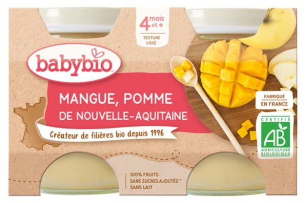 Babybio Mangue Pomme 4 Mois et + Bio 2 Pots de 130 g