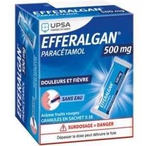 Efferalgan 500 mg vanille/fraise douleurs et fièvre 16 sticks de granulés en sachet