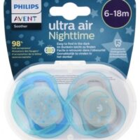 Avent Ultra Air Nighttime 2 Sucettes Orthodontiques 6-18 Mois - Couleur : Bleu