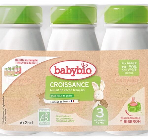 Babybio Croissance au Lait de Vache Français 3 de 10 Mois à 3 Ans Bio 6 Bouteilles de 25 cl