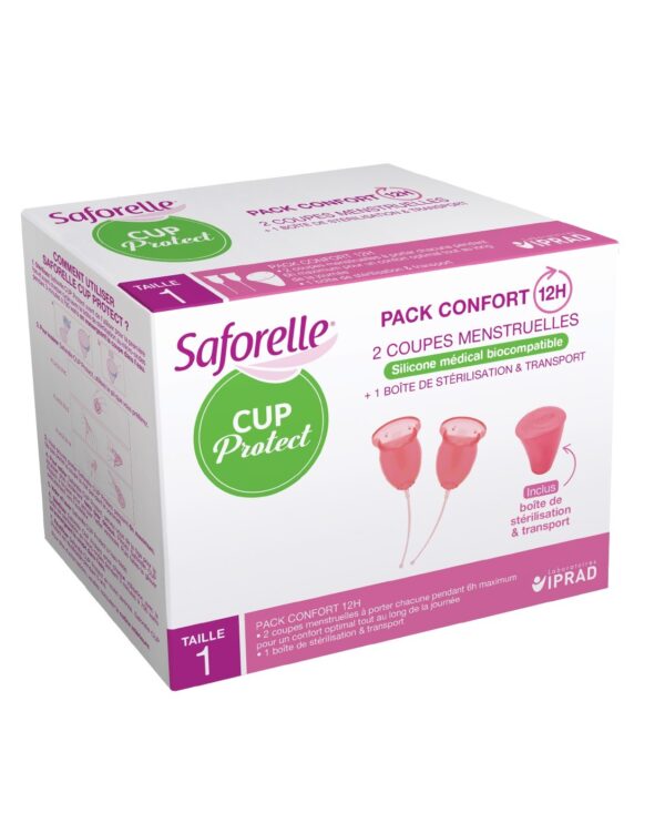 Saforrelle Cup Protect Taille 1 Flux Léger - 2 Coupes Menstruelles + Boite de Stérilisation