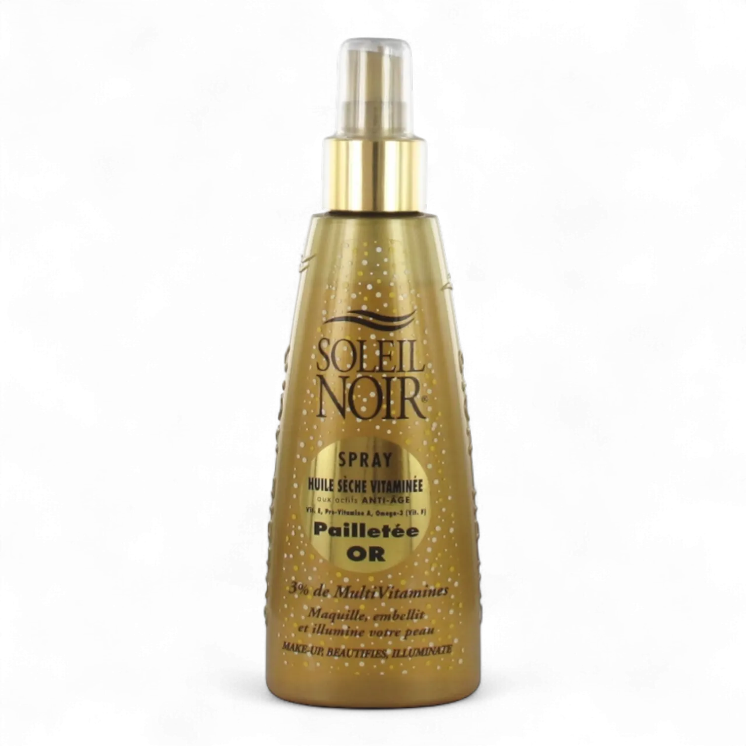Soleil Noir Spray Huile Sèche Vitaminée Pailletée Or 150 ml Soleil Noir Spray Huile Sèche Vitaminée Pailletée Or 150 ml