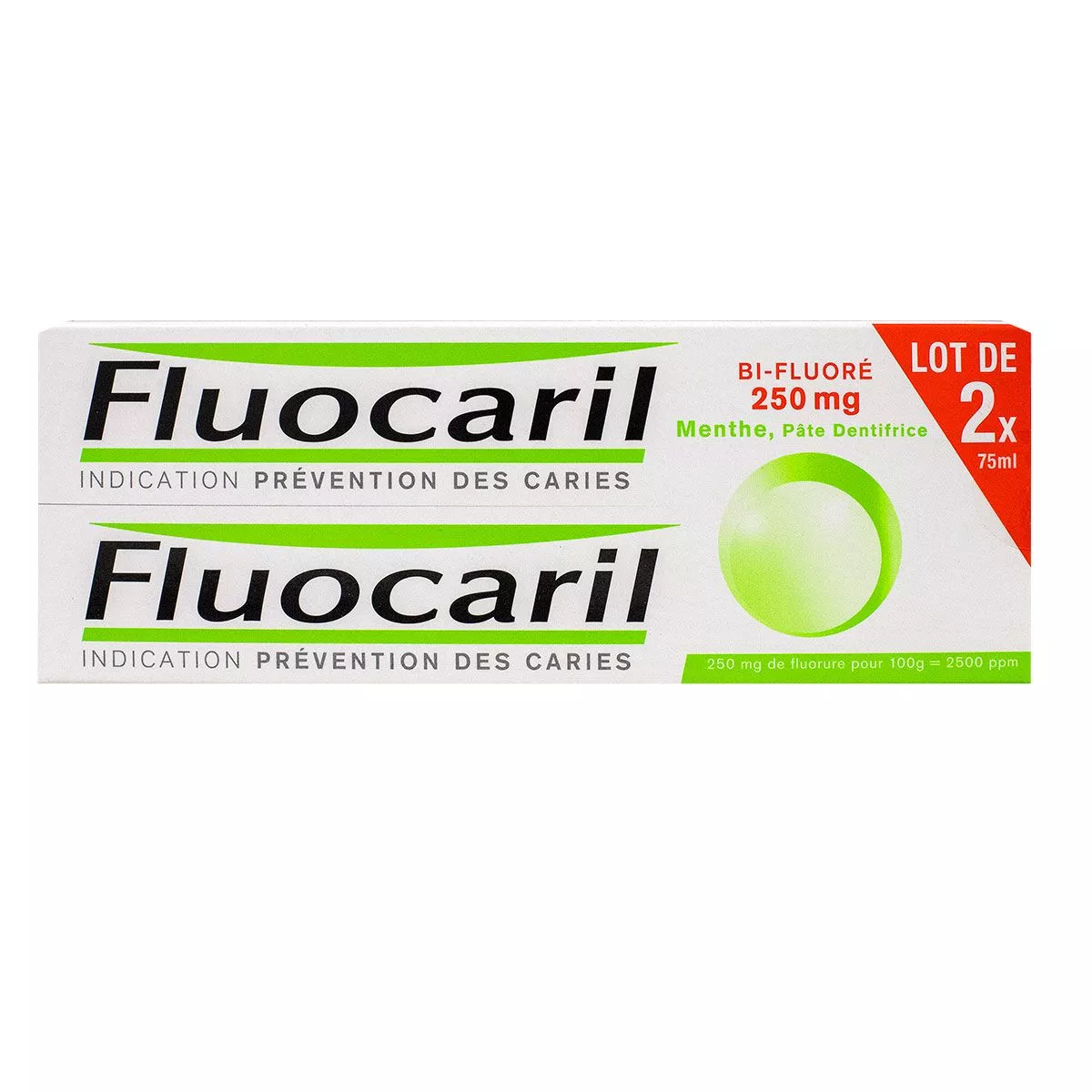 8710604763486-bi-fluore-250mg-dentifrice-menthe-2x75ml-2x Fluocaril Dentifrice Bi-fluoré Menthe 250mg - 2x75ml – Image 1