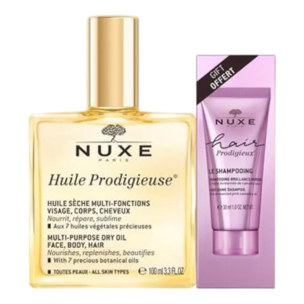 NUXE Huile Prodigieuse 100 ml + Hair Prodigieux Le Shampoing Brillance Miroir 30 ml Offert