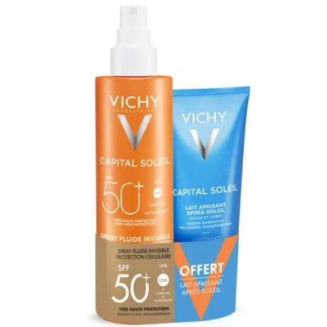 Vichy Capital Soleil Spray fluide invisible protection cellulaire SPF50+ 200ml + lait apaisant après-soleil 100ml