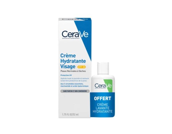 CeraVe Crème Hydratante Visage SPF30 52ml + Crème Lavante 20ml CeraVe Crème Hydratante Visage SPF30 52ml + Crème Lavante 20ml