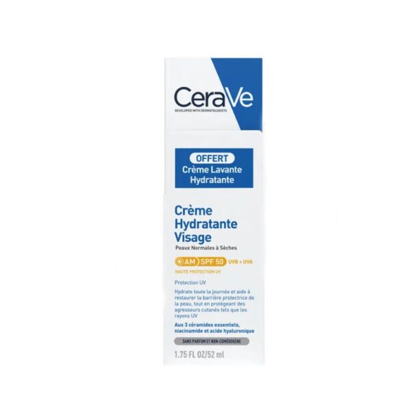 CeraVe Crème Hydratante Visage SPF50 52ml + Crème Lavante 20ml