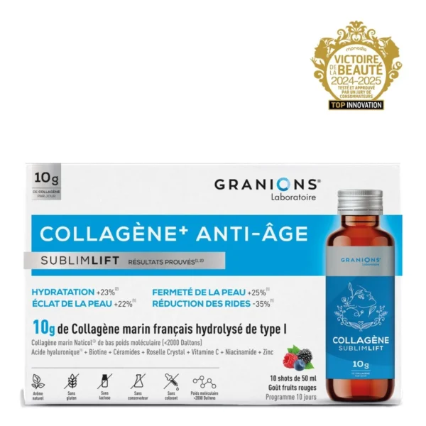 Granions Sublimlift Collagène Anti-âge - 10 Shots de 50ml - Boost Jeunesse main Granions Sublimlift Collagène Anti-âge - 10 Shots de 50ml - Boost Jeunesse main