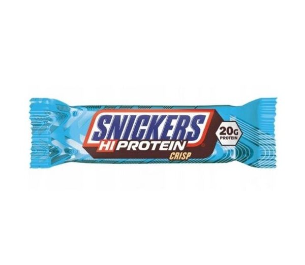 a blue and white candy barSnickers High Protein Crisp Bar Barre Protéinée Chocolat au Lait 55g