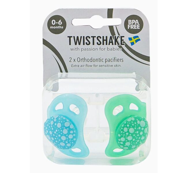 TwistShake Sucettes Orthodontiques 0-6 mois Apaisantes BleuVert x2