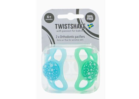 TwistShake Sucettes Orthodontiques 6m+ Apaisantes BleuVert x2