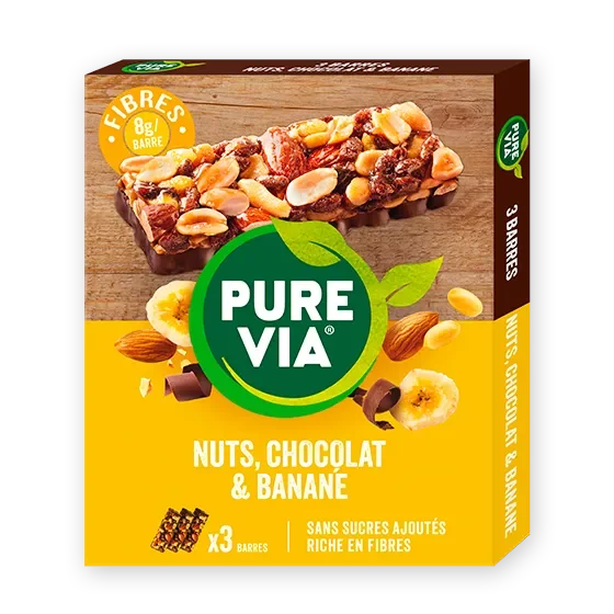 Pure Via Barre de Céréales - Barre Nuts, Chocolat et Banane